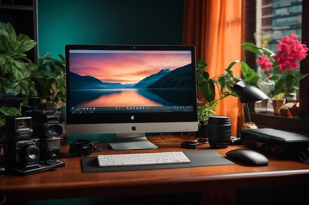 Desk arrangement with monitor