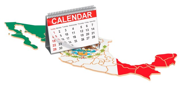 desk calendar on the map of mexico 3d rendering