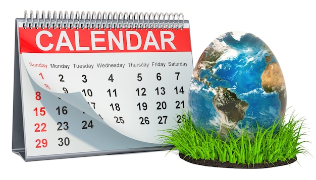 Desk calendar with Easter egg 3D rendering