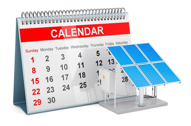 Foto calendario da tavolo con rendering 3d del pannello solare