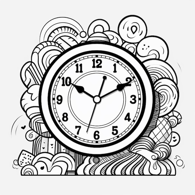 Photo desk clock cute arts cute flat coloring book kawaii line art