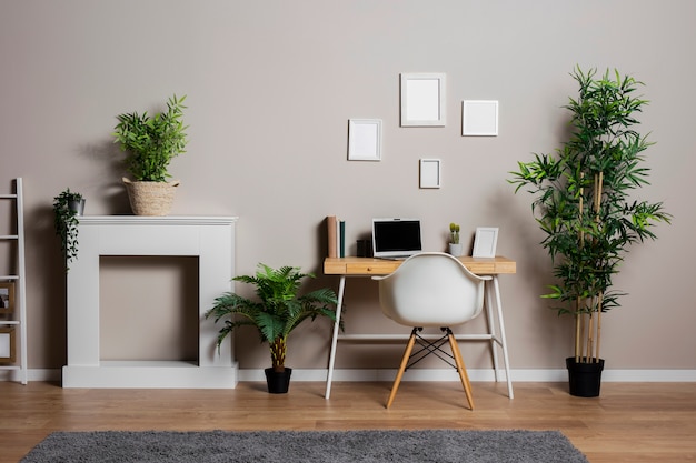 Desk concept with plants and chair