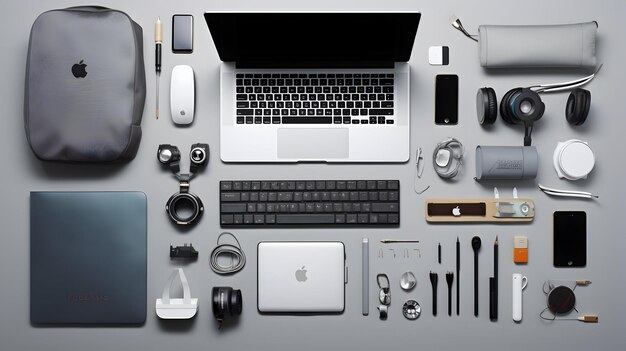 Desk essentials captured from above