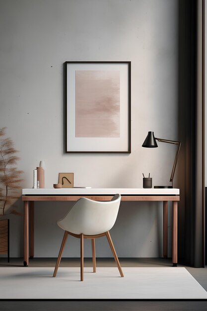 A Desk and Pictures Hanging On The Wall