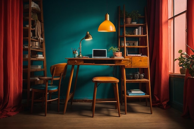 Photo desk with chair and ladder