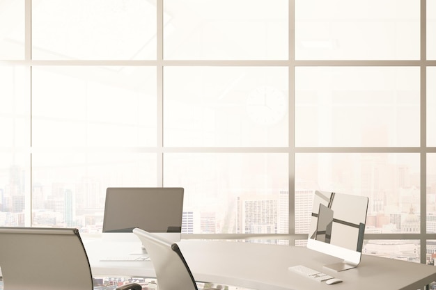 Desk with computers in office