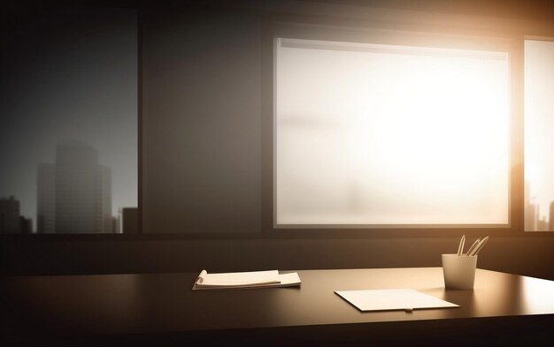 A desk with a cup of coffee and a paper on it