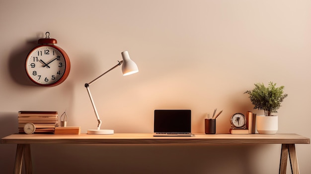 a desk with a lamp and a lamp on it