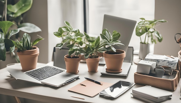 a desk with a laptop a laptop a laptop and a laptop on it