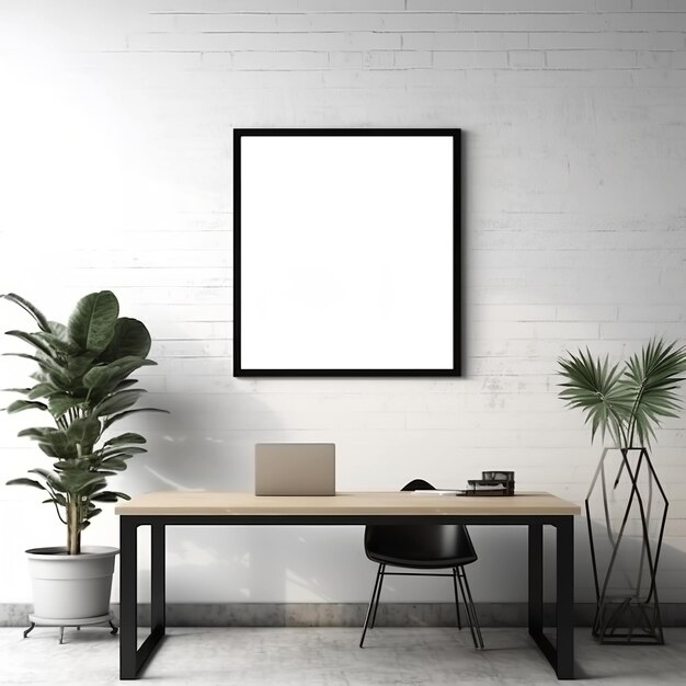 A desk with a laptop and a plant on it