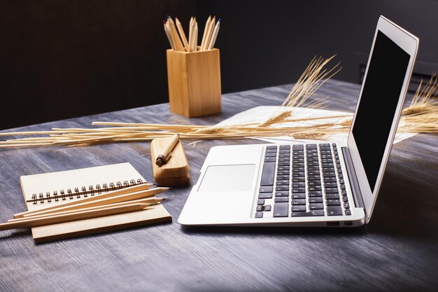 Desk with laptop