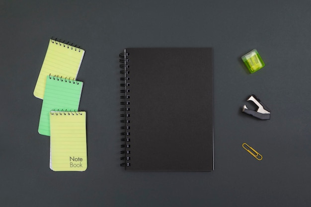 Desk with notebooks and blank space