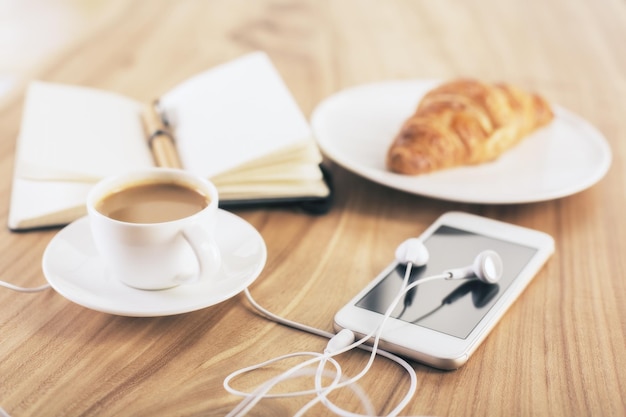 Desk with tools and food