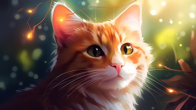A desktop background of anime cat with dreamy theme