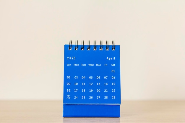 Desktop calendar for April 2023 on a light background