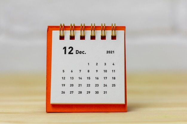 Desktop calendar for December 2021.Calendar for planning for the month.