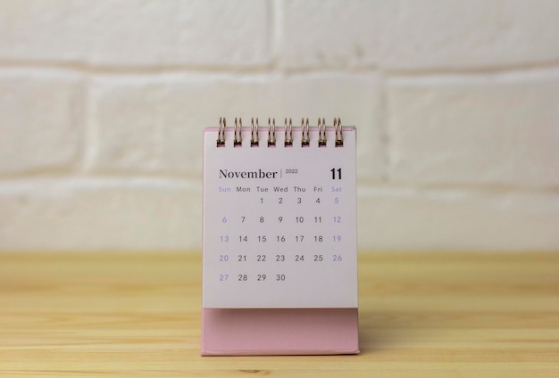 Desktop calendar for November 2022.Calendar for planning for the month.