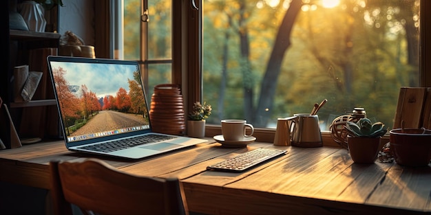 Desktop computer on a desk next to a window