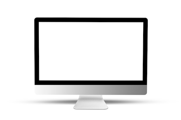 Desktop computer modern style with mock-up blank screen isolated on white background, copy space.