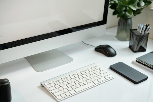 Desktop pc on workplace in the room