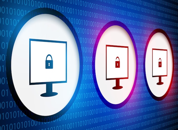 Desktop security concept on binary code background