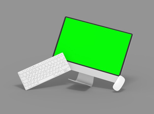 緑の画面のデスクトップテンプレート UIUX プロダクトショーケース 3D レンダリング