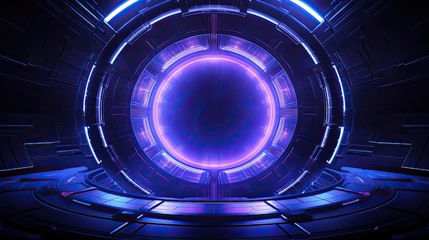 Desktop wallpaper background with circle shape of a reactor in space and black light with round lens