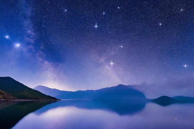 Photo desktop wallpaper starry night sky over mountain lake