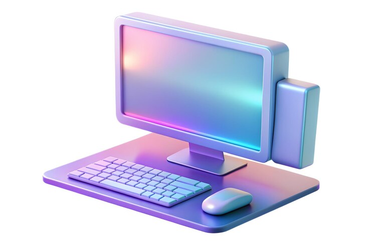 Photo desktop with holographic monitor and keyboard concept as a photo featuring a desktop computer with a