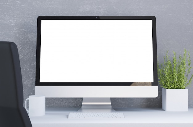 Photo desktop with white screen computer