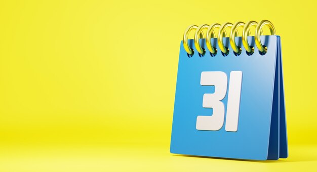 Desktopkalender tegen met laatste dag jaar nummer 31 3d-renderingillustratie