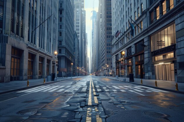 Foto strada desolata del quartiere finanziario