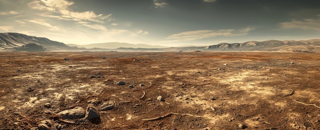 Фото Пустынный пейзаж с горами на заднем плане, в котором нет никакого человеческого присутствия или деятельности.
