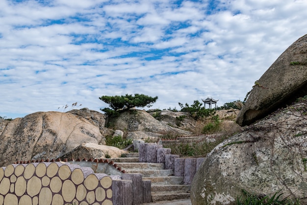 Desolate mountains, many grotesque large stones and few plants