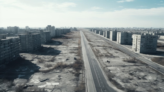 Photo desolate ruined city abandoned areas in the city