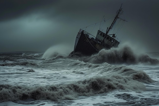 Desolate Vessel Amidst Tempest