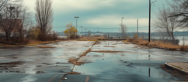 Foto una vista desolata di un parcheggio vuoto