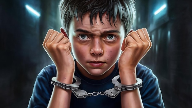 Desperate teenager with handcuffs