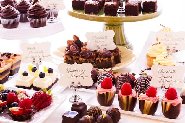 Dessert bar with assorted chocolate sweets.