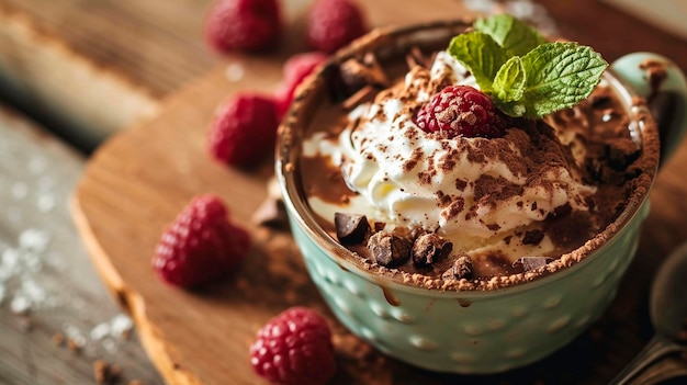 Dessert in a cup with berries Selective focus