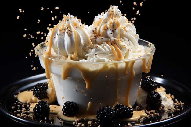 Photo a dessert in a cup with milk splashing on top