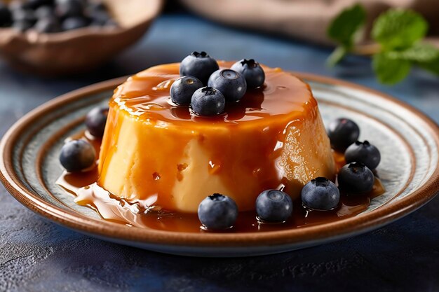 For dessert a delicious and sweet caramel pudding Ai generated