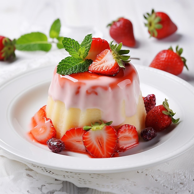 Photo dessert delight sponge cake and vegetable pudding