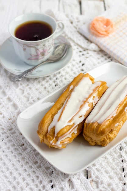 Dessert Eclair with whipped cream