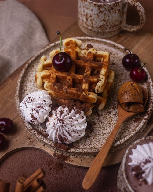 dessert French waffles and chocolate