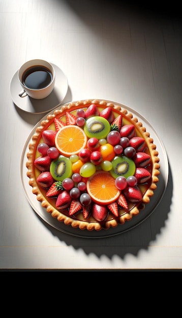 dessert of fresh fruit and berries tart