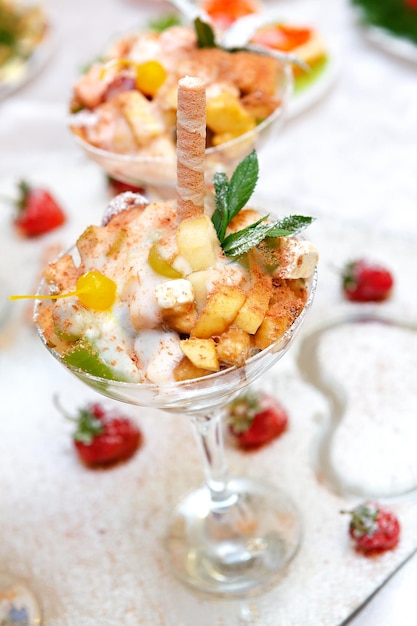 Dessert in glass on a festive table