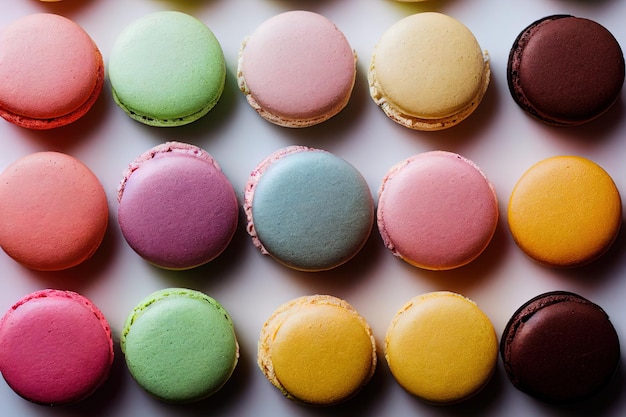 Foto macarons da dessert closeup colorato con colori pastello vintage rendering 3d