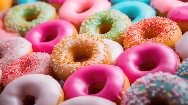 Dessert met kleurrijke donuts.