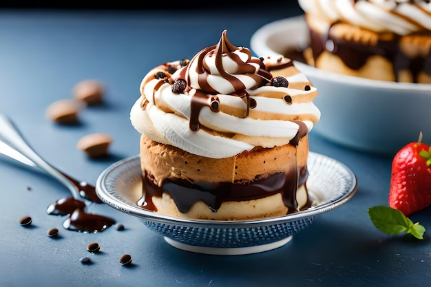 A dessert plate with a dessert on it and a bowl of almonds on the side.